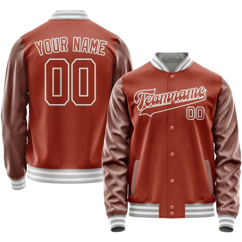Custom Texas-Orange White Solid Color Varsity Letterman Jacket sold by Tailorly