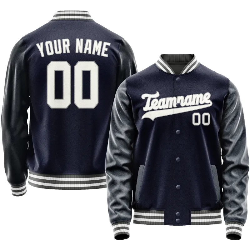 Custom Navy White Solid Color Varsity Letterman Jacket sold by Tailorly