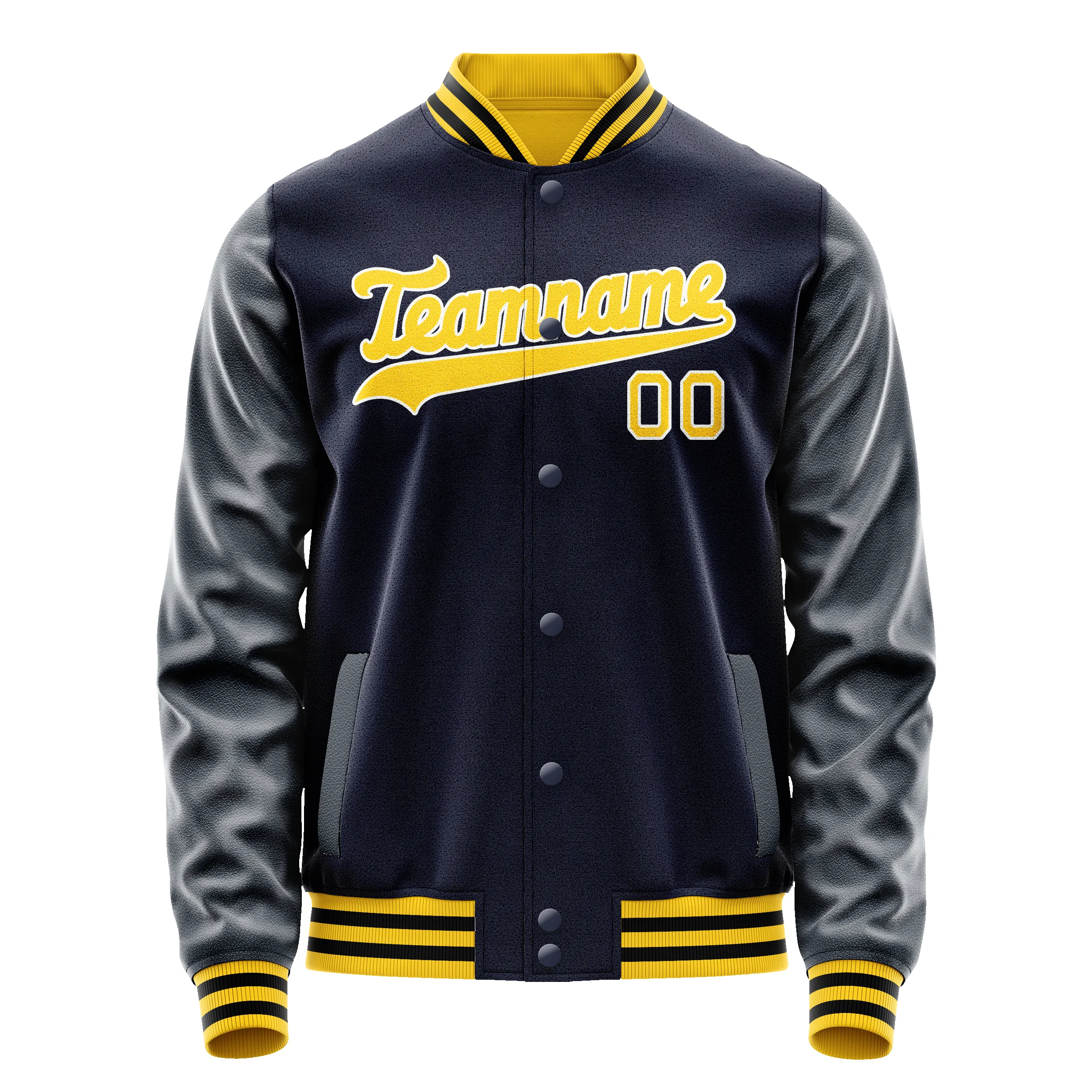 Custom Navy Gold Solid Color Varsity Letterman Jacket sold by Tailorly product image thumbnail 2