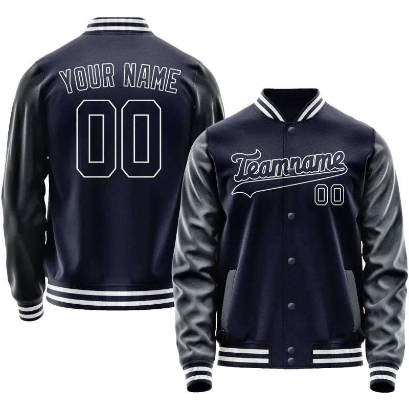 Custom Navy White Solid Color Varsity Letterman Jacket sold by Tailorly