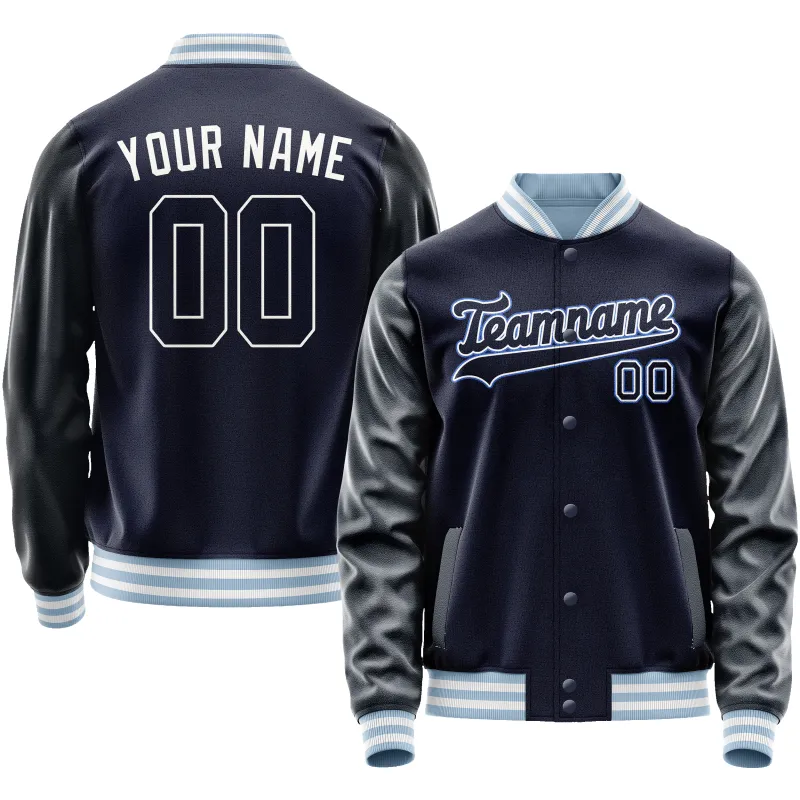 Custom Navy White Solid Color Varsity Letterman Jacket sold by Tailorly