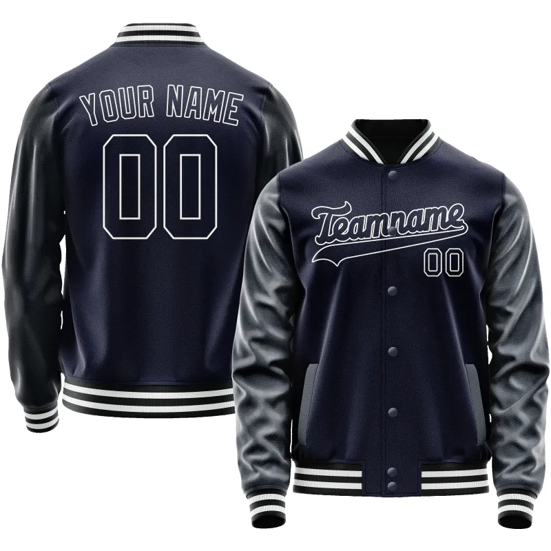 Custom Navy White Solid Color Varsity Letterman Jacket sold by Tailorly