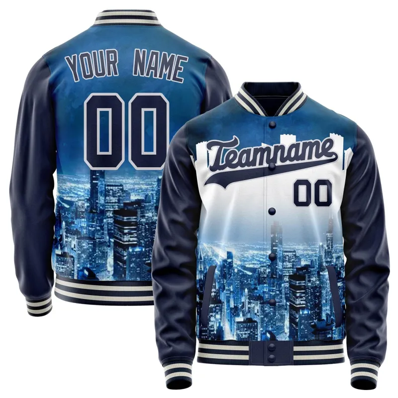 Custom Navy Navy 3D New York City Varsity Letterman Jacket sold by Tailorly