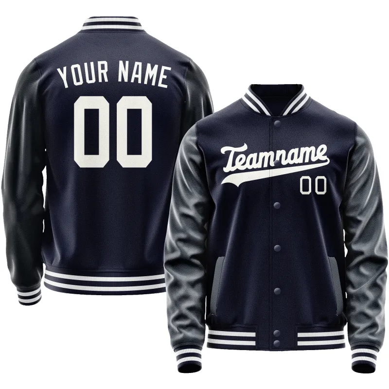 Custom Navy White Solid Color Varsity Letterman Jacket sold by Tailorly