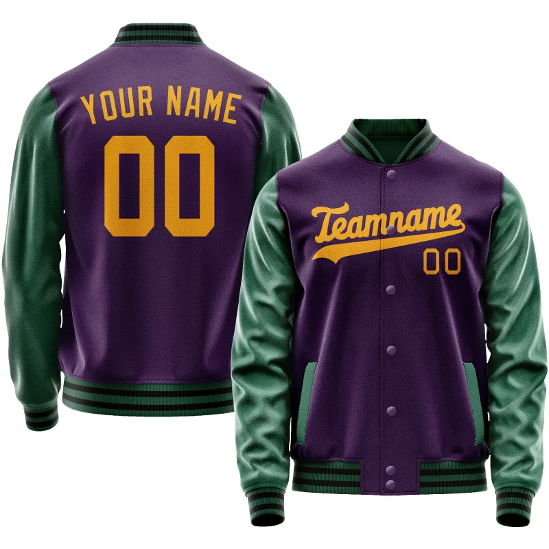Custom Purple Kelly-Green Solid Color Varsity Letterman Jacket sold by Tailorly