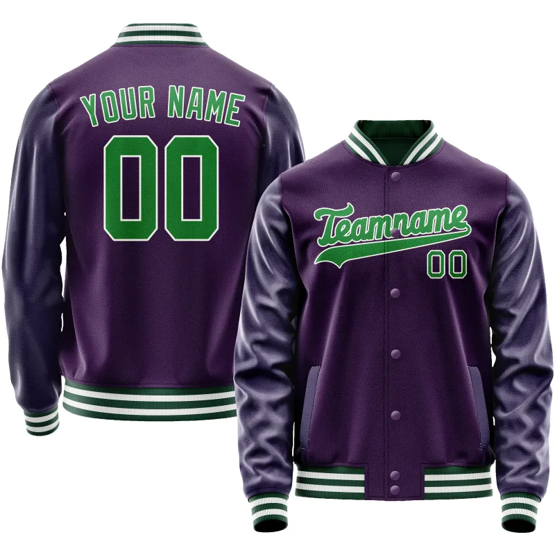 Custom Purple Neon-Green Solid Color Varsity Letterman Jacket sold by Tailorly