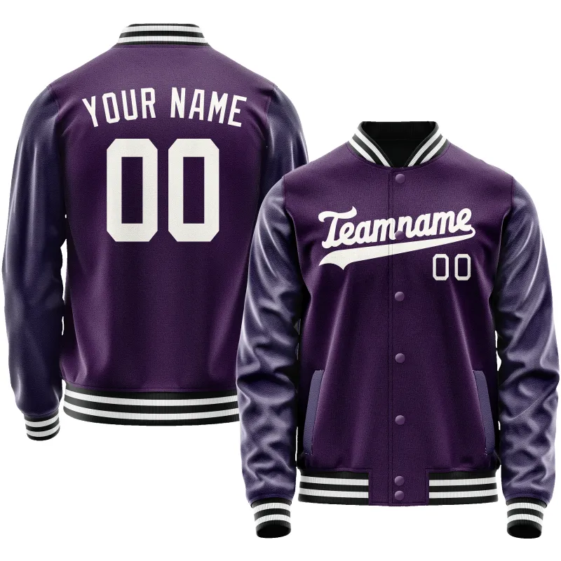 Custom Purple White Solid Color Varsity Letterman Jacket sold by Tailorly