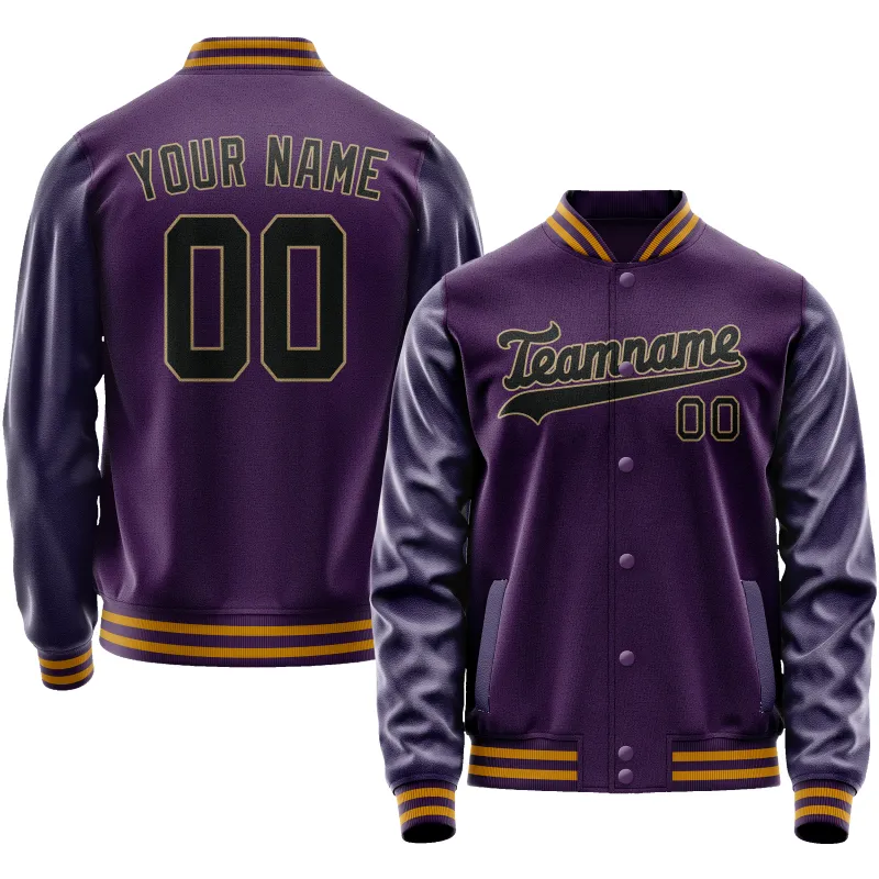 Custom Purple Black Solid Color Varsity Letterman Jacket sold by Tailorly