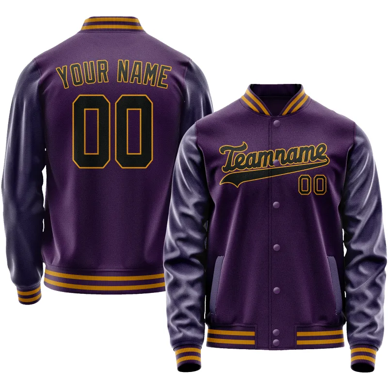 Custom Purple Black Solid Color Varsity Letterman Jacket sold by Tailorly