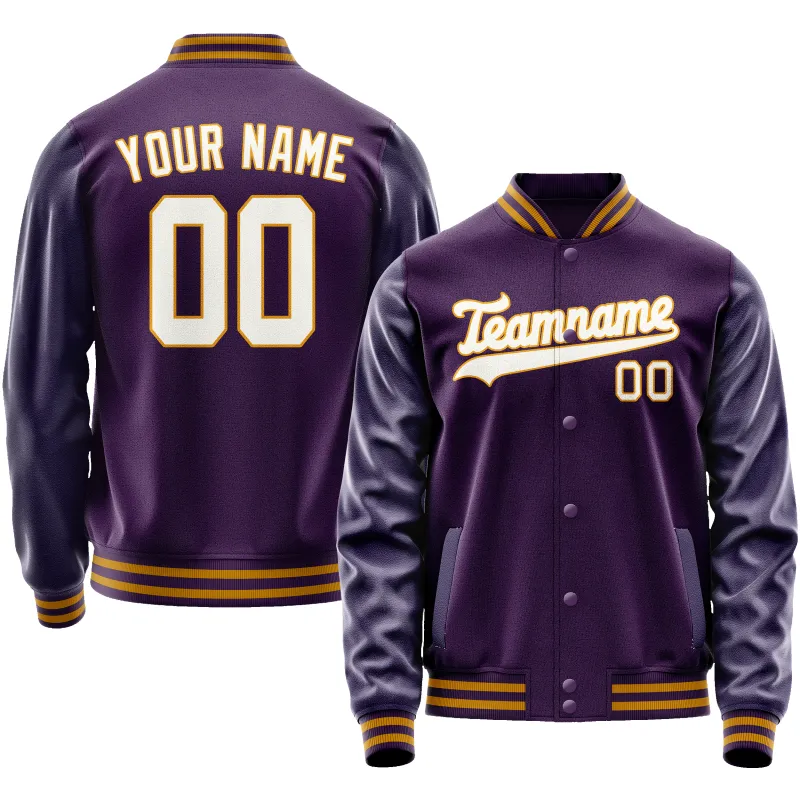 Custom Purple White Solid Color Varsity Letterman Jacket sold by Tailorly