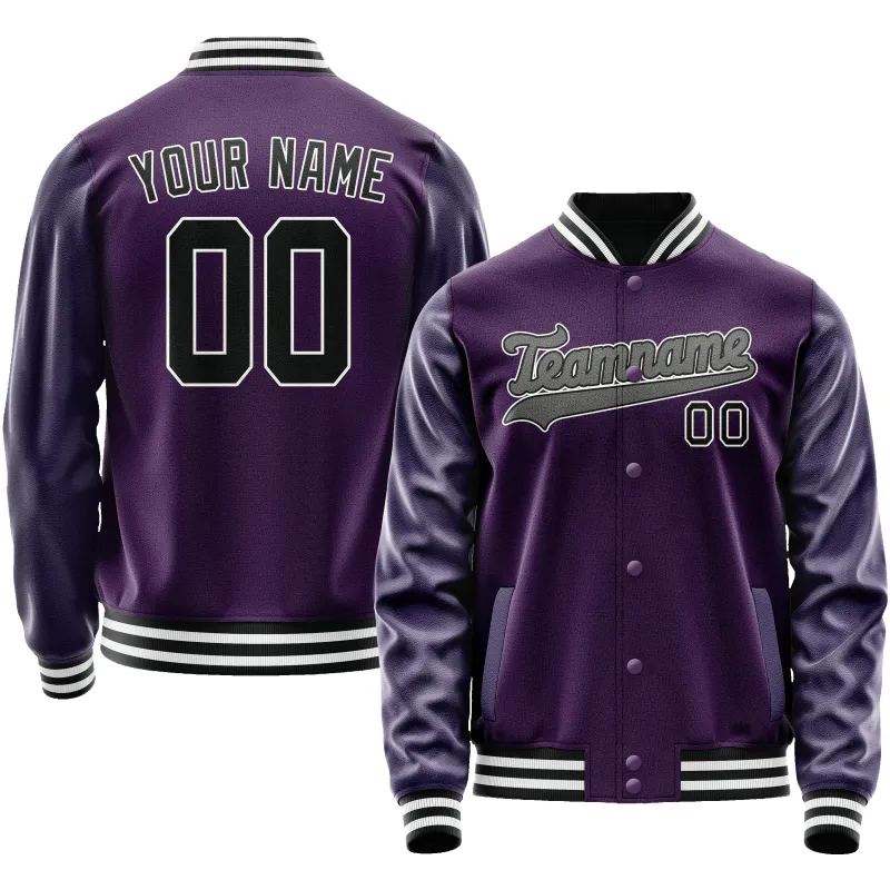 Custom Purple Black Solid Color Varsity Letterman Jacket sold by Tailorly