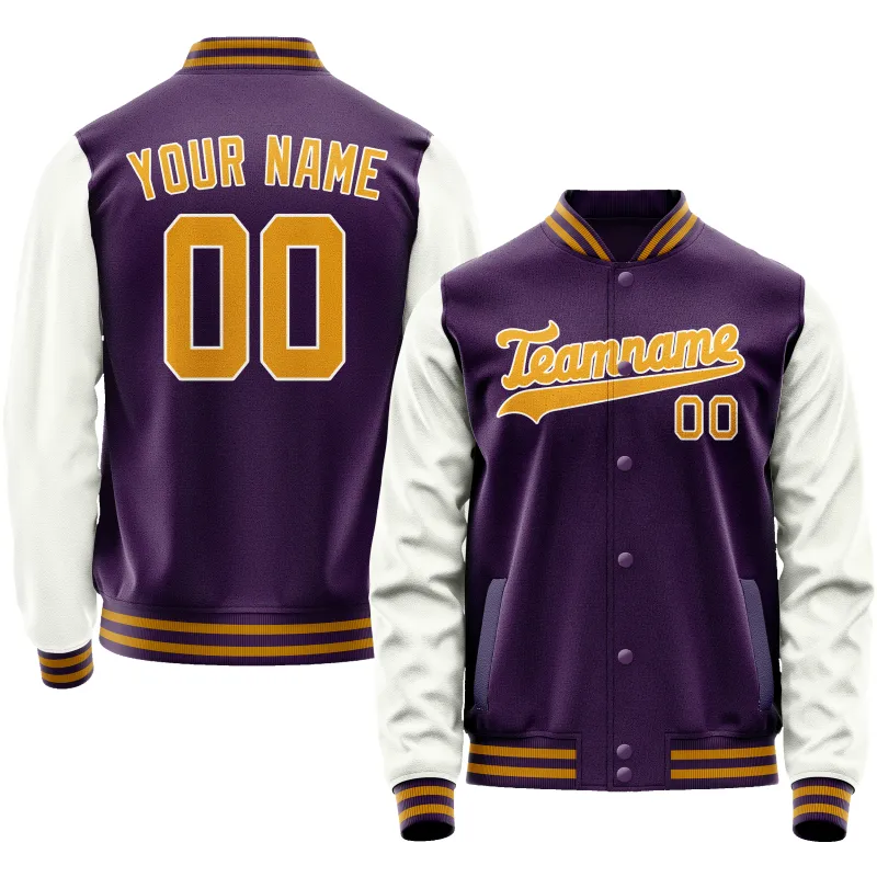 Custom Purple White Solid Color Varsity Letterman Jacket sold by Tailorly
