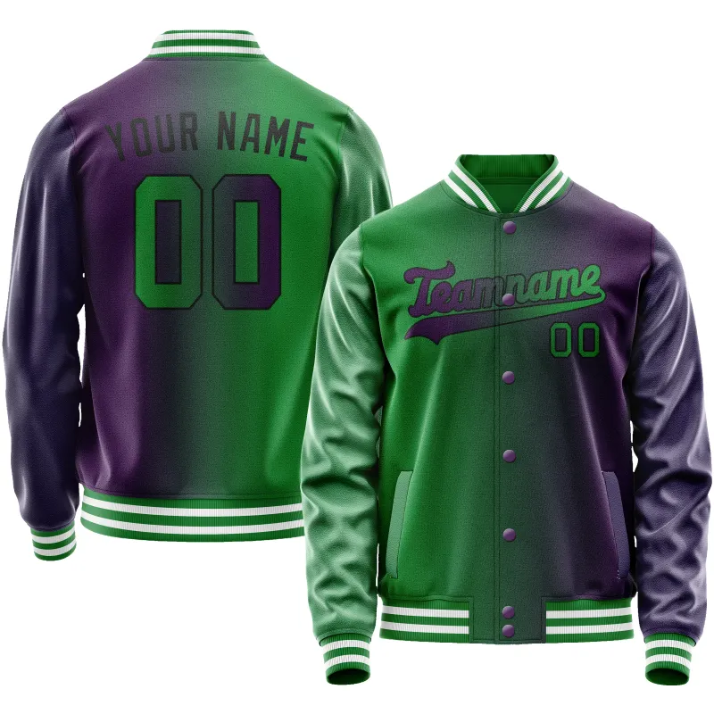 Custom Purple Kelly-Green Gradient Varsity Letterman Jacket sold by Tailorly