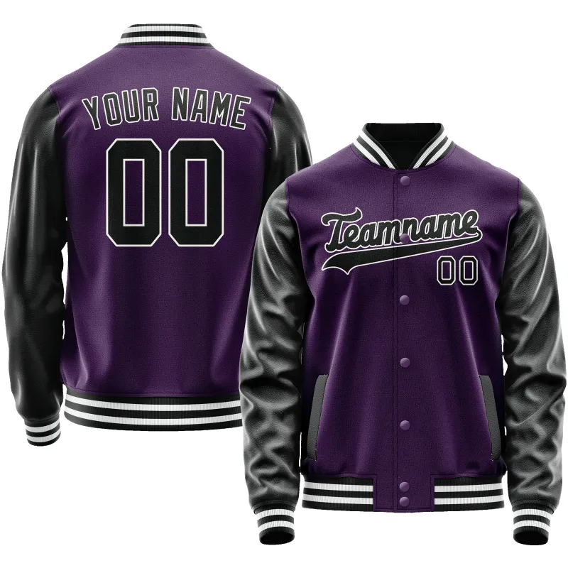Custom Purple Black Solid Color Varsity Letterman Jacket sold by Tailorly