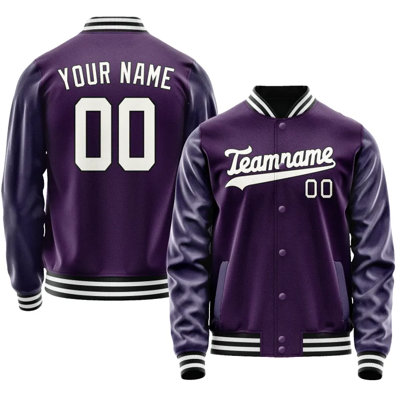 Custom Purple White Solid Color Varsity Letterman Jacket sold by Tailorly