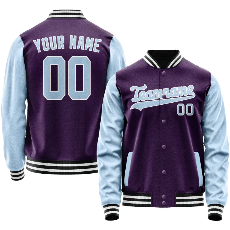 Custom Purple Light-Blue Solid Color Varsity Letterman Jacket sold by Tailorly