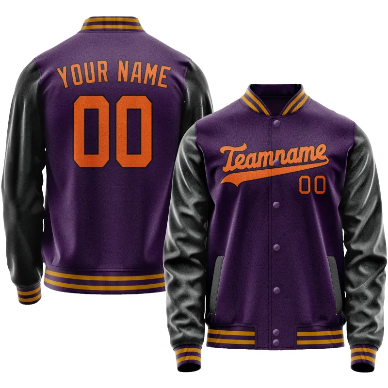 Custom Purple Black Solid Color Varsity Letterman Jacket sold by Tailorly