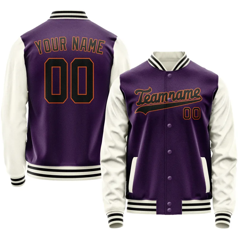 Custom Purple Cream Solid Color Varsity Letterman Jacket sold by Tailorly