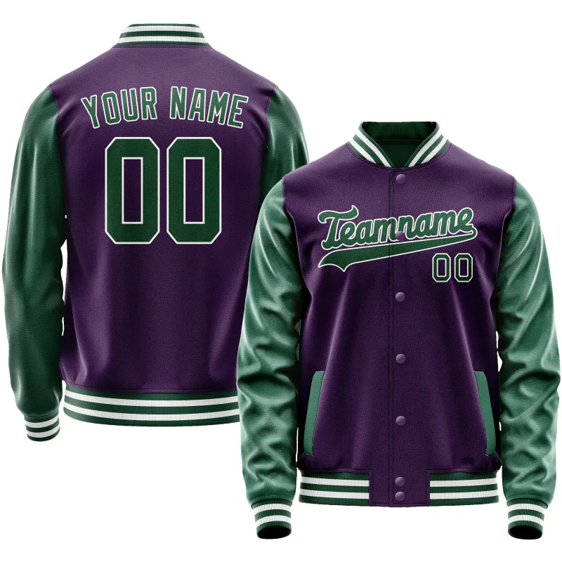 Custom Purple Kelly-Green Solid Color Varsity Letterman Jacket sold by Tailorly