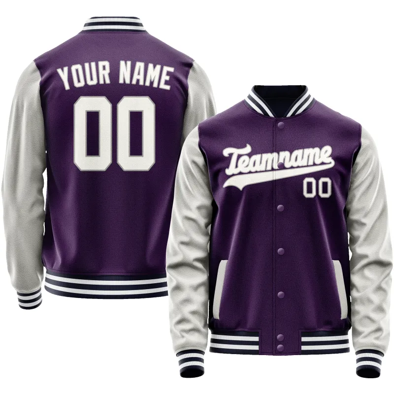 Custom Purple Gray Solid Color Varsity Letterman Jacket sold by Tailorly