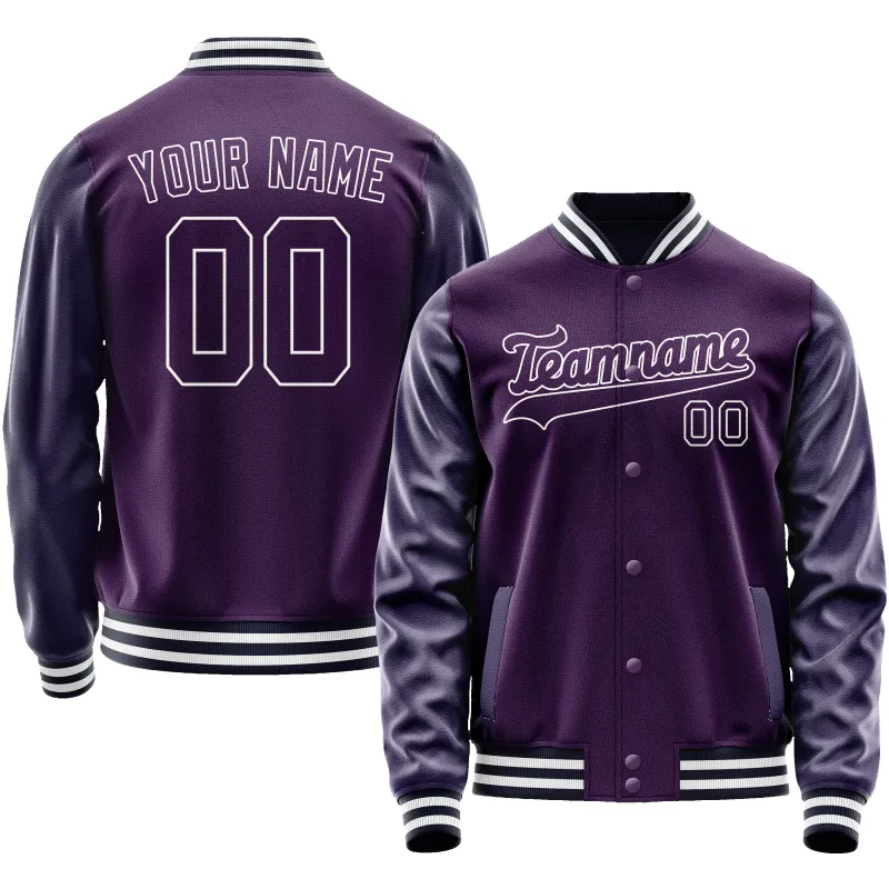 Custom Purple White Solid Color Varsity Letterman Jacket sold by Tailorly