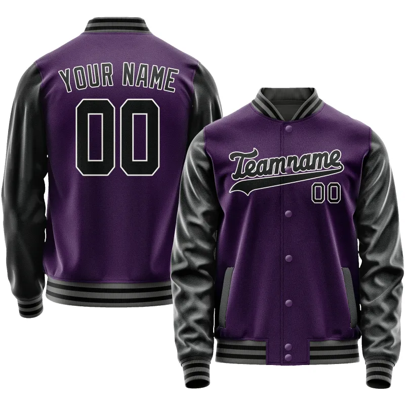Custom Purple Black Solid Color Varsity Letterman Jacket sold by Tailorly