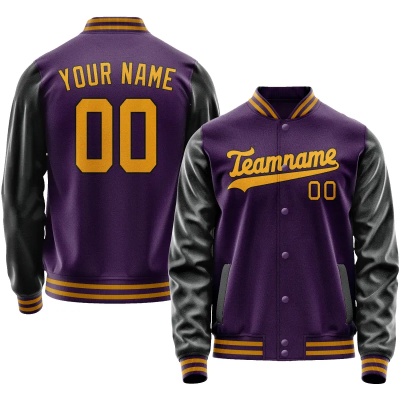 Custom Purple Black Solid Color Varsity Letterman Jacket sold by Tailorly