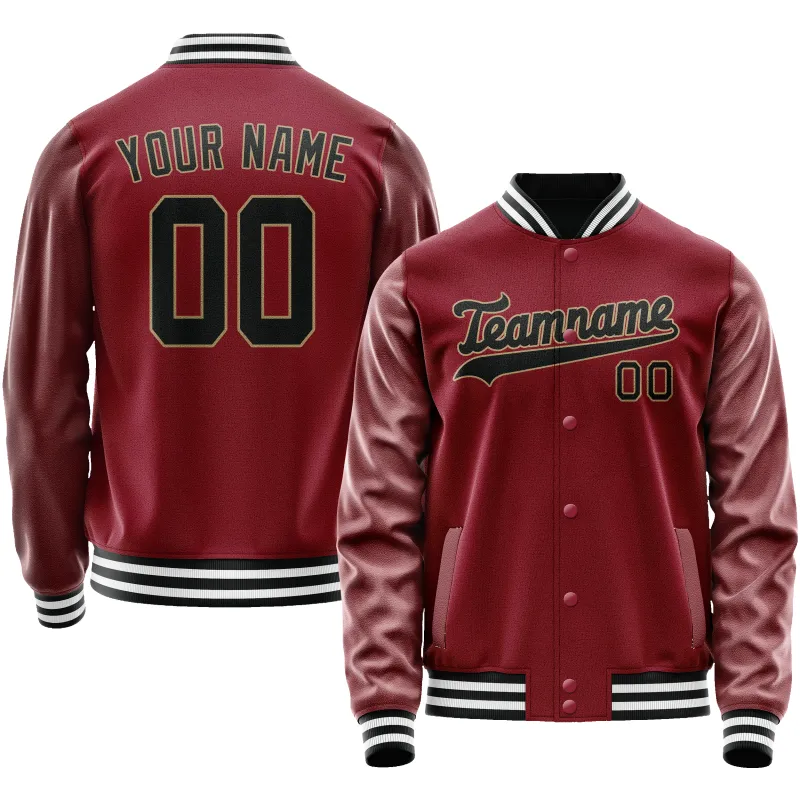 Custom Crimson Black Solid Color Varsity Letterman Jacket sold by Tailorly