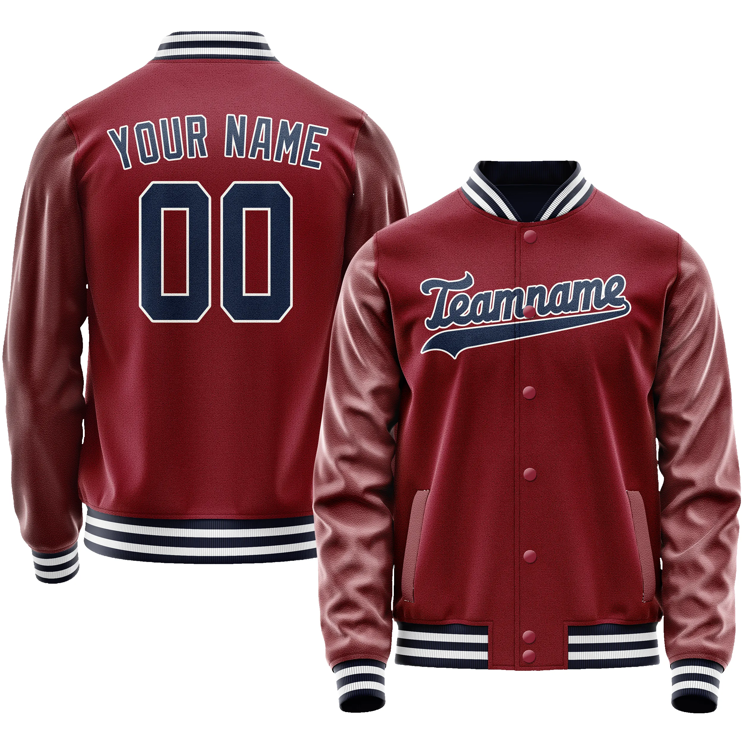 Custom Crimson Navy Solid Color Varsity Letterman Jacket sold by Tailorly