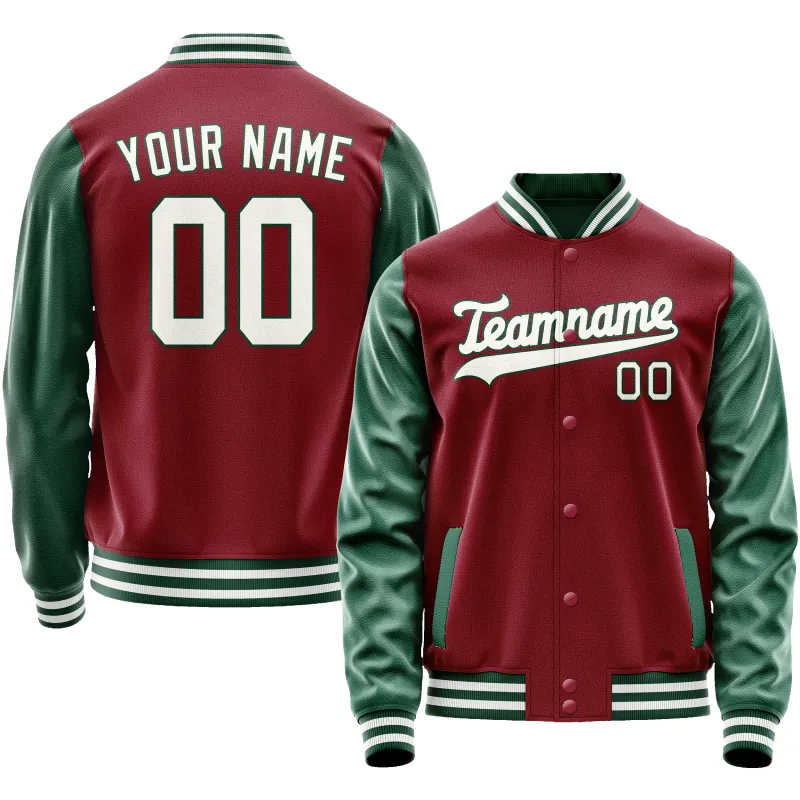 Custom Crimson Kelly-Green Solid Color Varsity Letterman Jacket sold by Tailorly