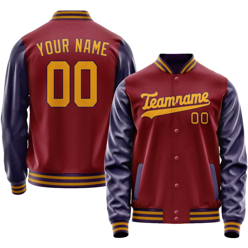 Custom Crimson Navy Solid Color Varsity Letterman Jacket sold by Tailorly