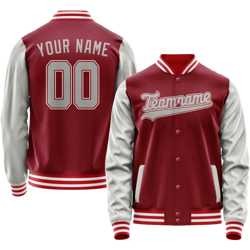 Custom Crimson Gray Solid Color Varsity Letterman Jacket sold by Tailorly