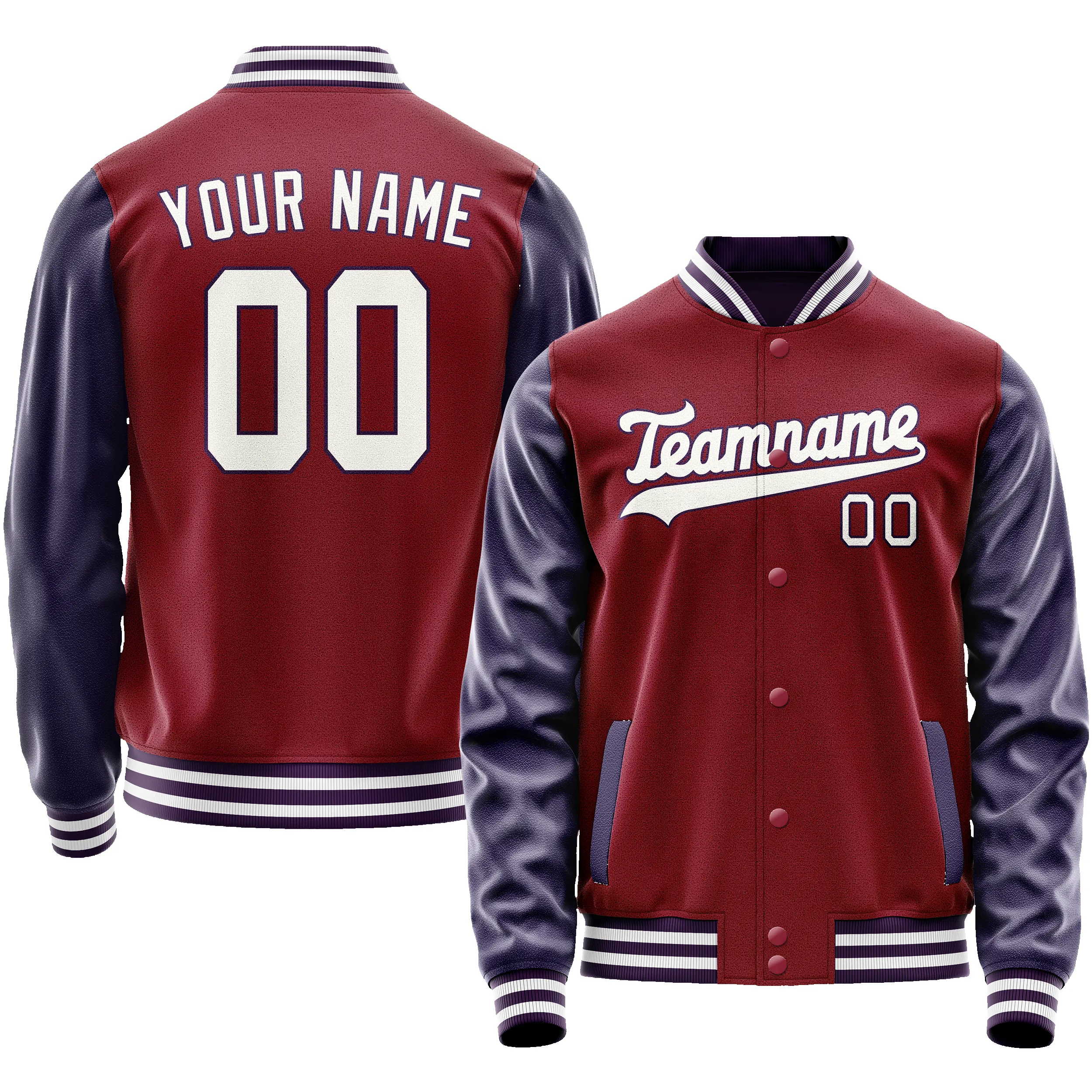 Custom Crimson Navy Solid Color Varsity Letterman Jacket sold by Tailorly