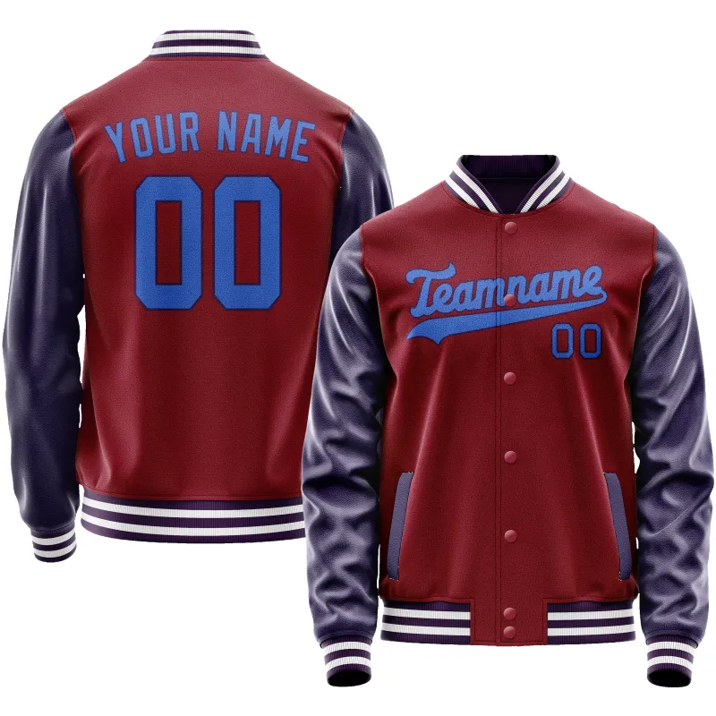 Custom Crimson Navy Solid Color Varsity Letterman Jacket sold by Tailorly