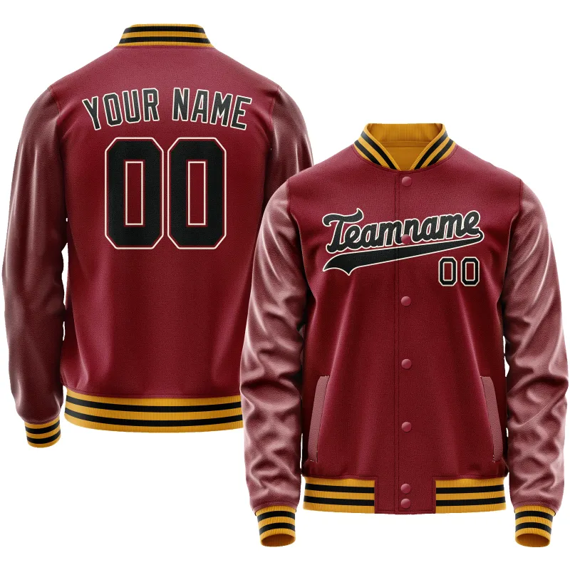 Custom Crimson Black Solid Color Varsity Letterman Jacket sold by Tailorly