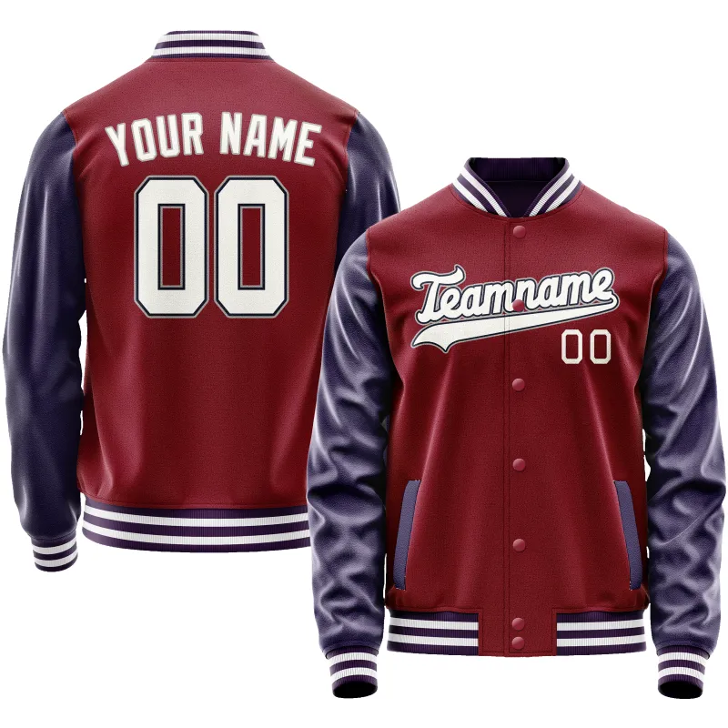 Custom Crimson Navy Solid Color Varsity Letterman Jacket sold by Tailorly