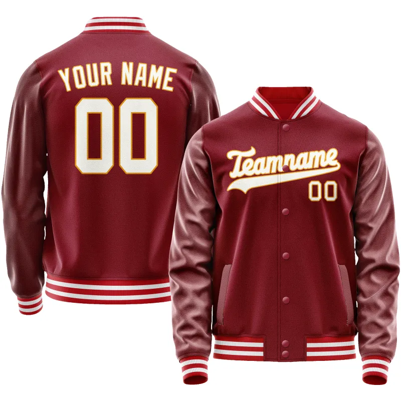 Custom Crimson White Solid Color Varsity Letterman Jacket sold by Tailorly