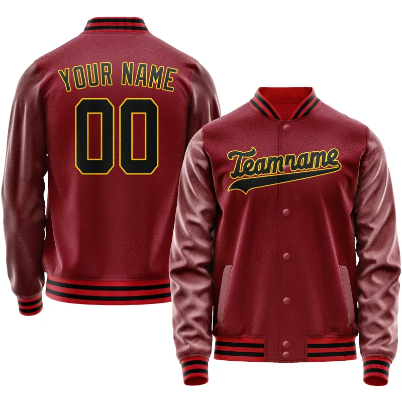 Custom Crimson Black Solid Color Varsity Letterman Jacket sold by Tailorly