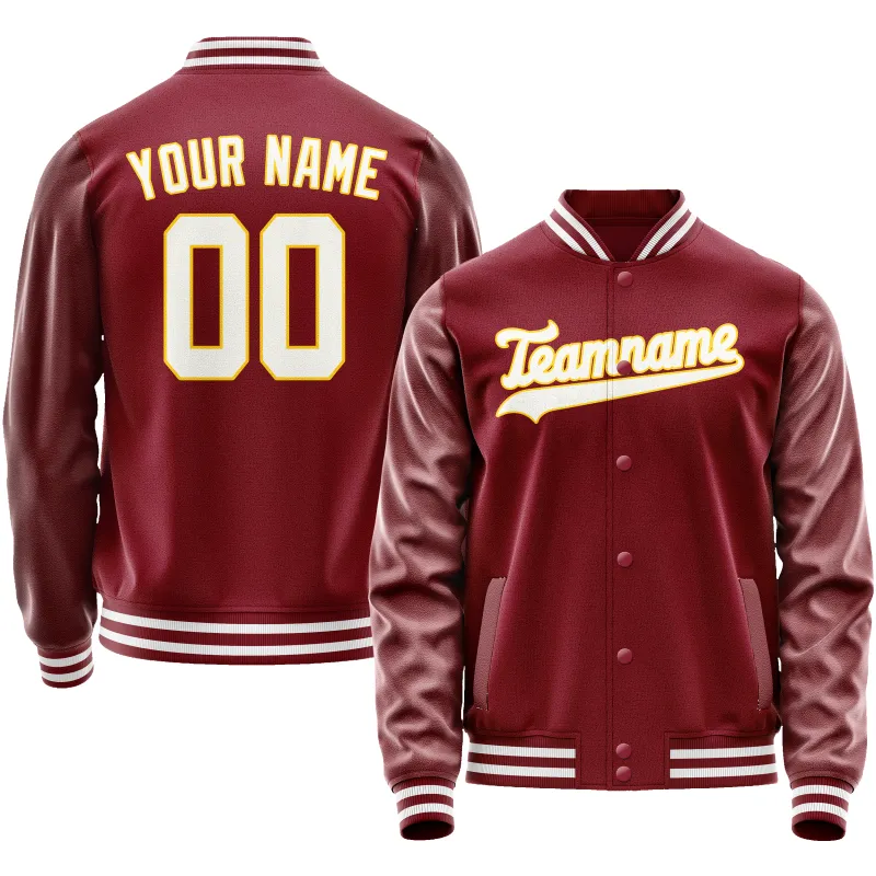 Custom Crimson White Solid Color Varsity Letterman Jacket sold by Tailorly