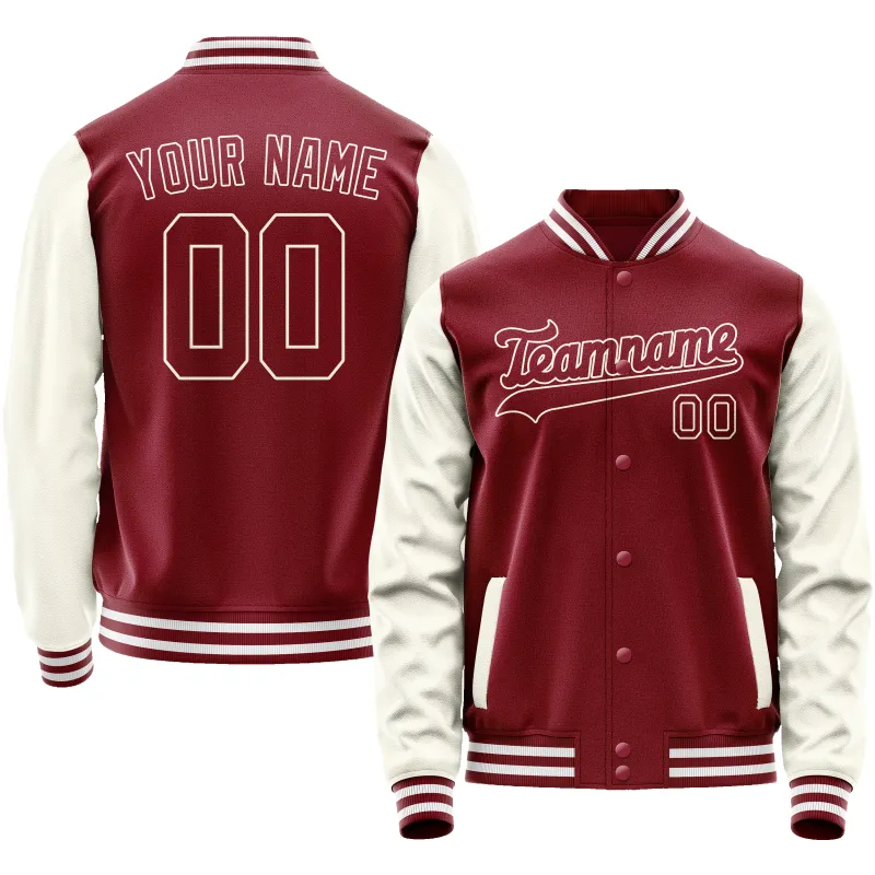 Custom Crimson Cream Solid Color Varsity Letterman Jacket sold by Tailorly