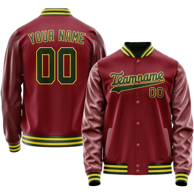 Custom Crimson Kelly-Green Solid Color Varsity Letterman Jacket sold by Tailorly