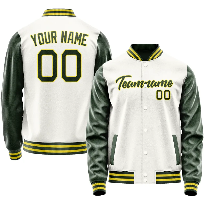 Custom White Kelly-Green Solid Color Varsity Letterman Jacket sold by Tailorly