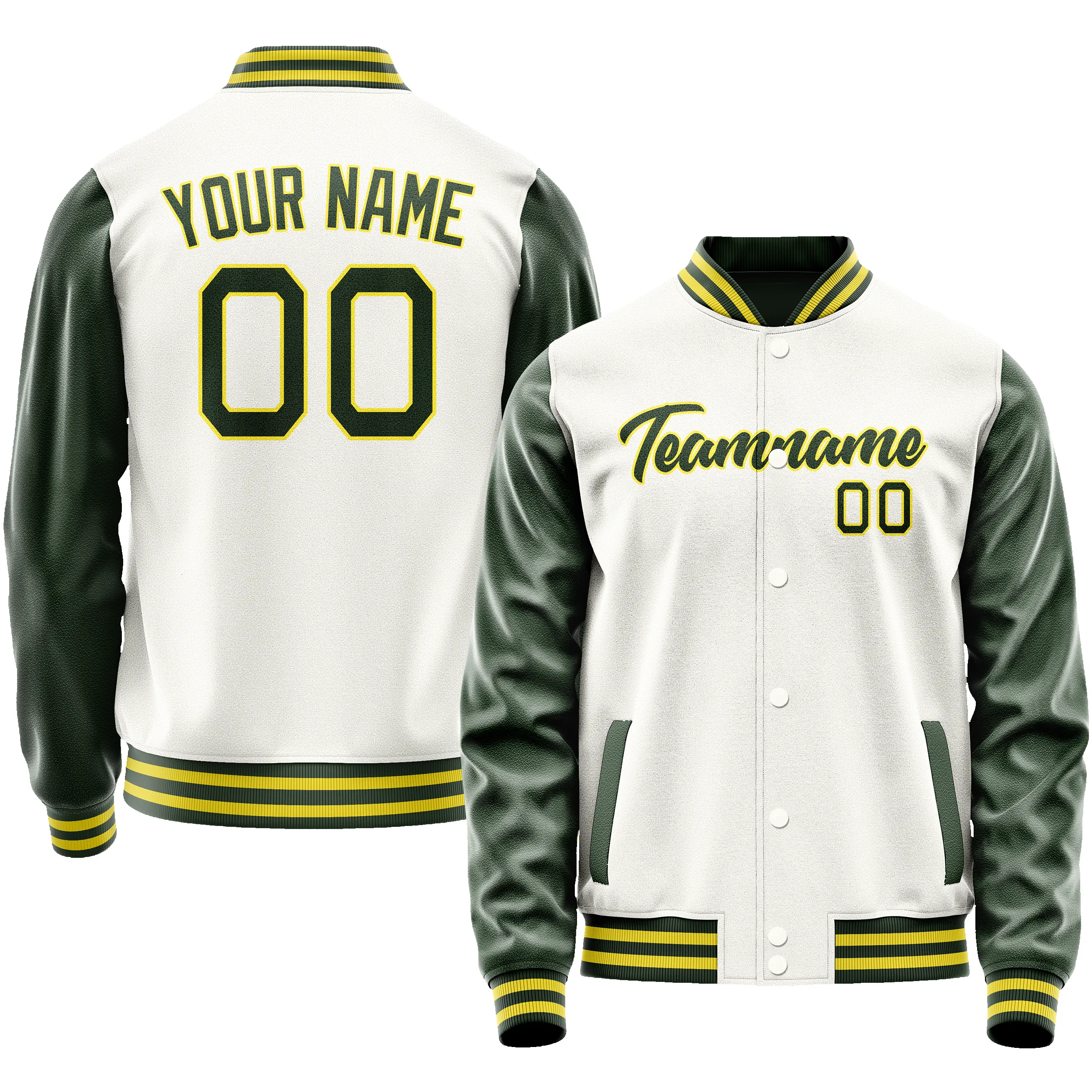 Custom White Kelly-Green Solid Color Varsity Letterman Jacket sold by Tailorly