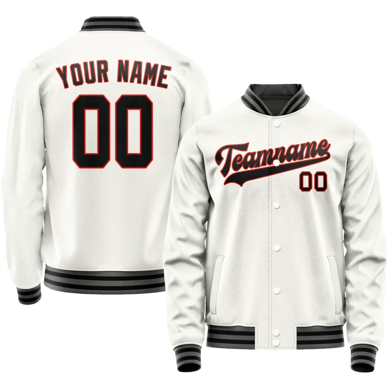 Custom White Black Solid Color Varsity Letterman Jacket sold by Tailorly