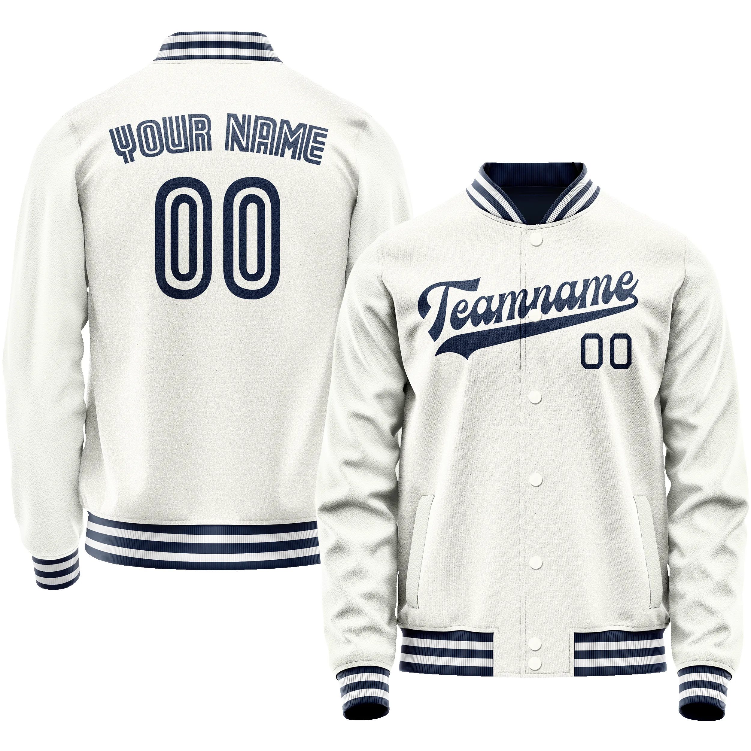 Custom White Navy Solid Color Varsity Letterman Jacket sold by Tailorly