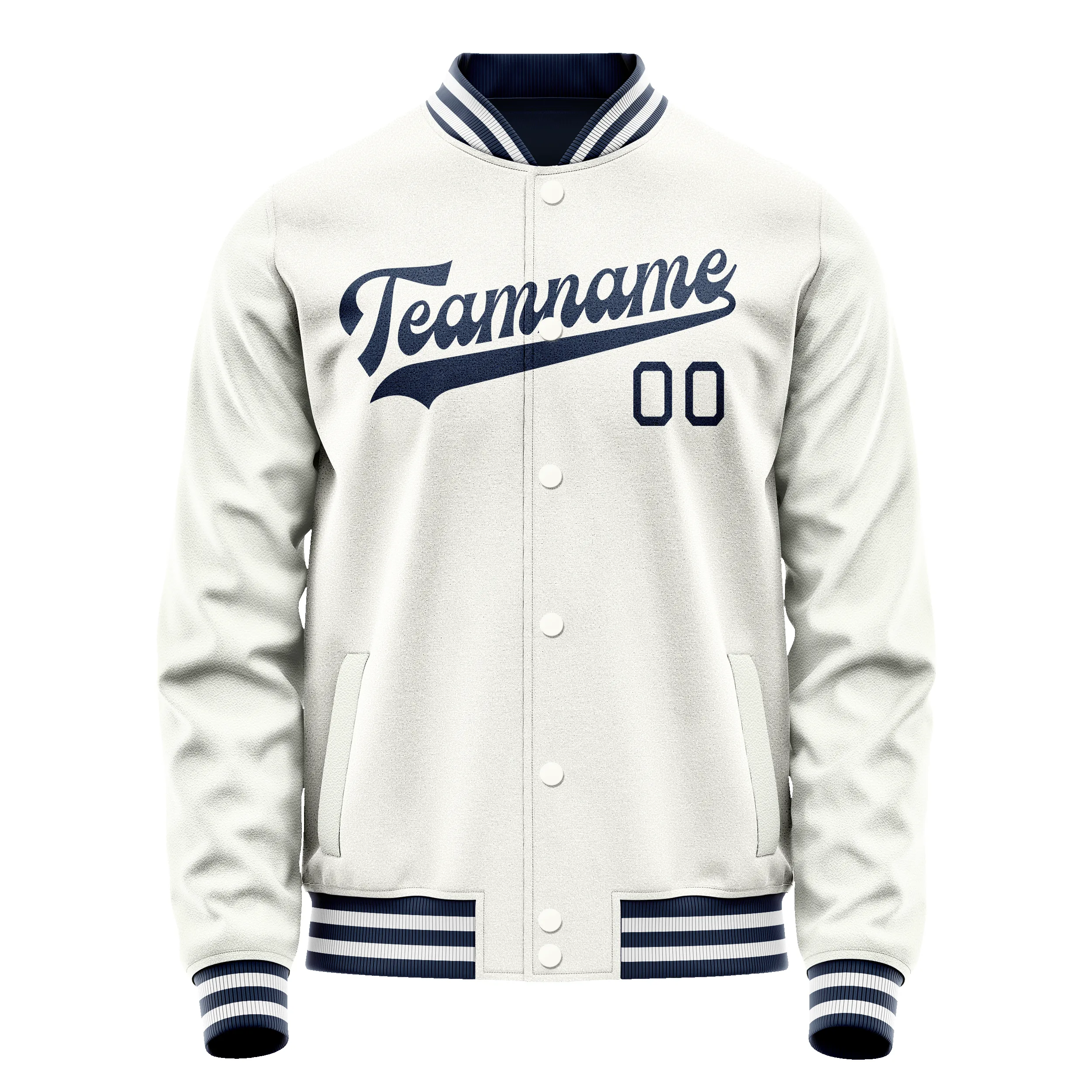 Custom White Navy Solid Color Varsity Letterman Jacket sold by Tailorly product image thumbnail 2