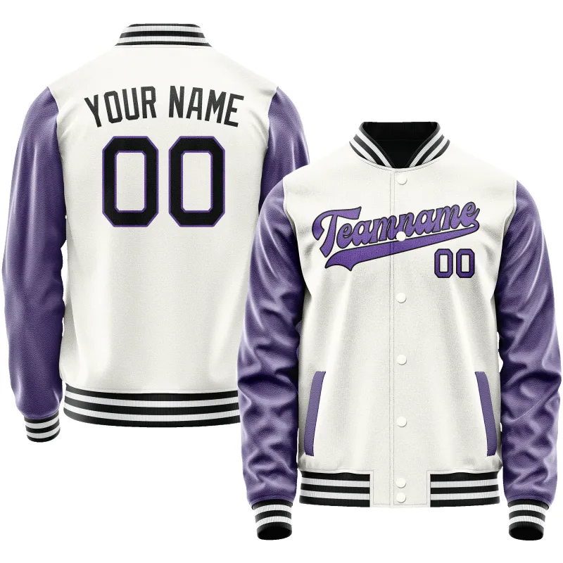 Custom White Purple Solid Color Varsity Letterman Jacket sold by Tailorly