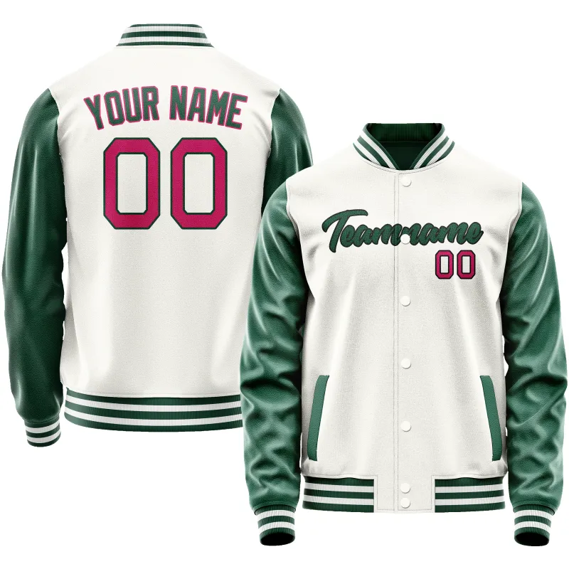 Custom White Kelly-Green Solid Color Varsity Letterman Jacket sold by Tailorly