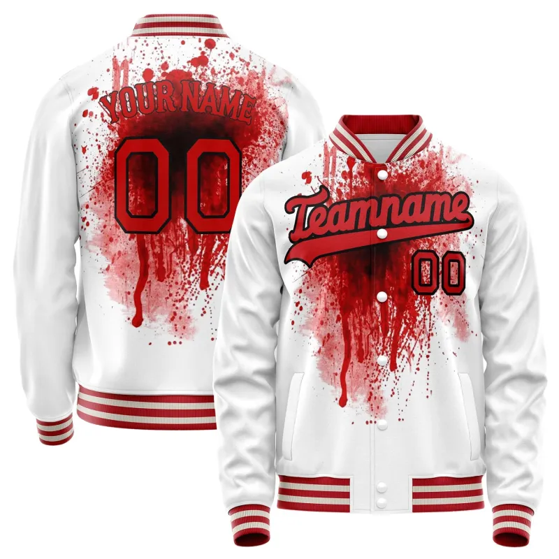 Custom White Red 3D Pattern Design Varsity Letterman Jacket sold by Tailorly