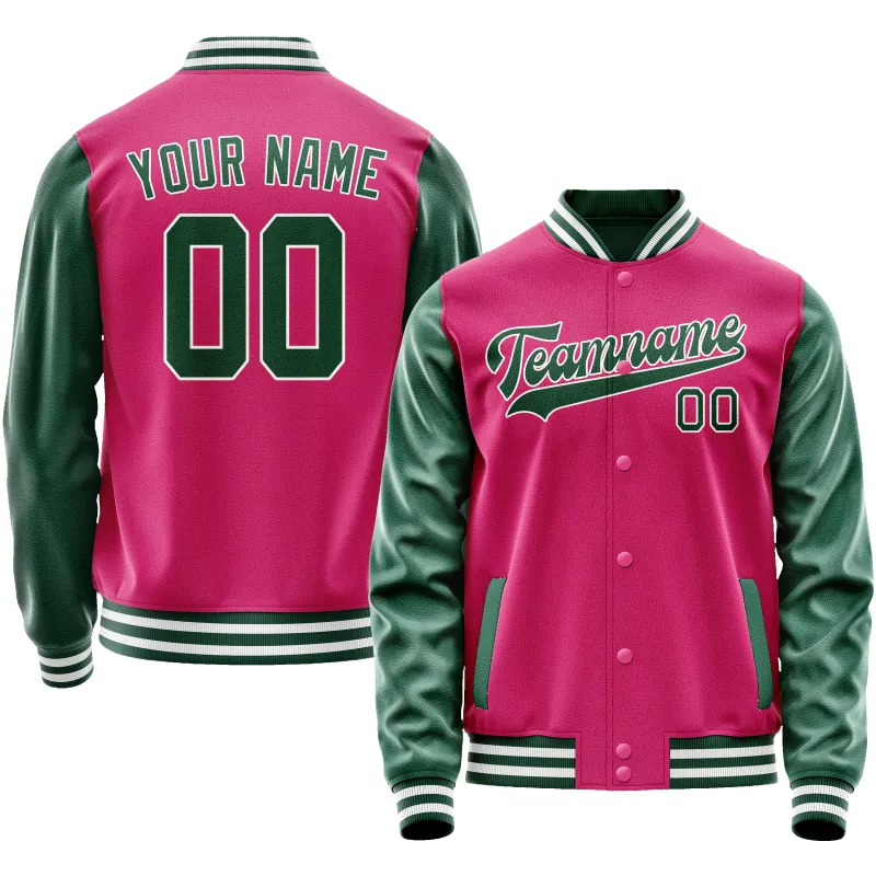 Custom Pink Kelly-Green Solid Color Varsity Letterman Jacket sold by Tailorly